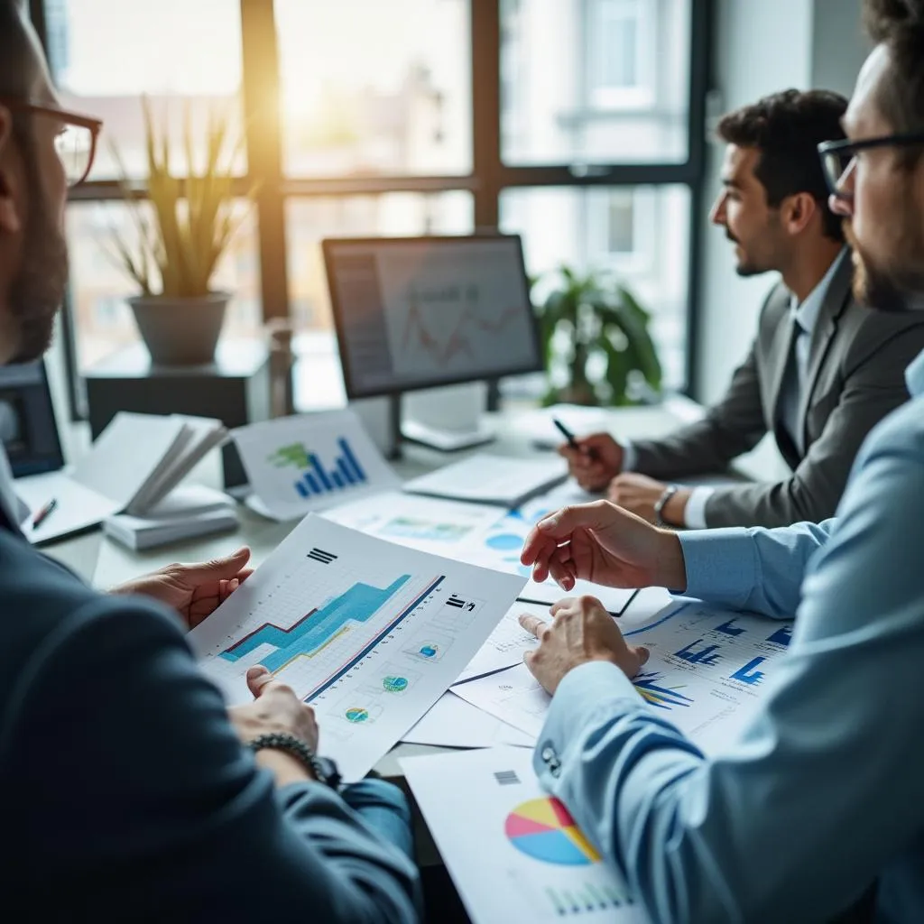 Consultores profesionales analizando datos empresariales